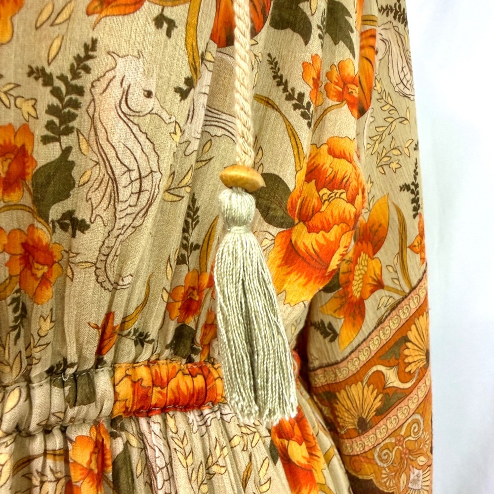 Spell & The Gypsy Collective Sand Seashell Gown Mermaid Tiered Maxi Dress L Boho - Picture 3 of 14